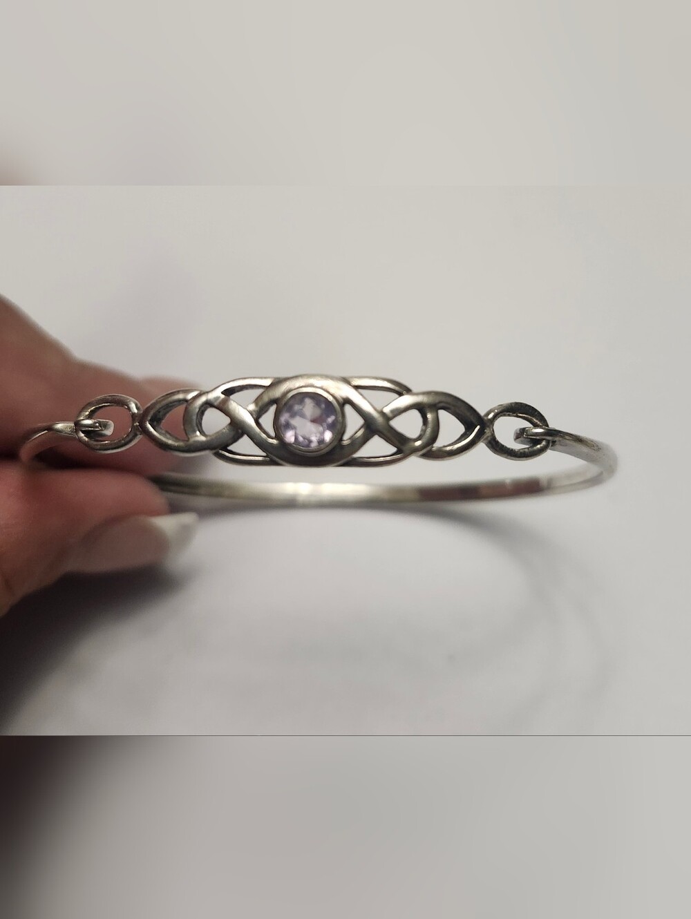 Sterling Silver 925 Celtic Knot Bracelet with Light Purple Amethyst